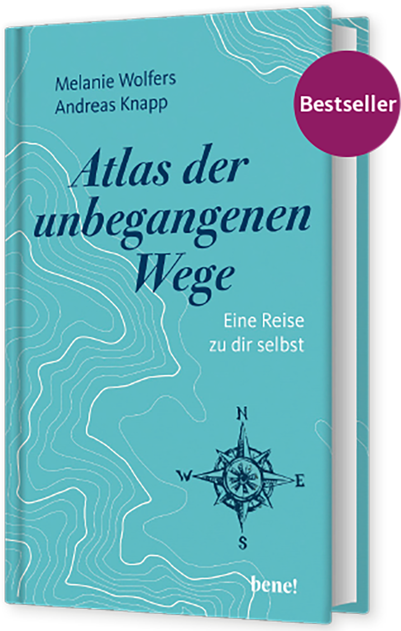 Buchcover Atlas der unbegangenen Wege mit Bestseller-Button Melanie Wolfers
